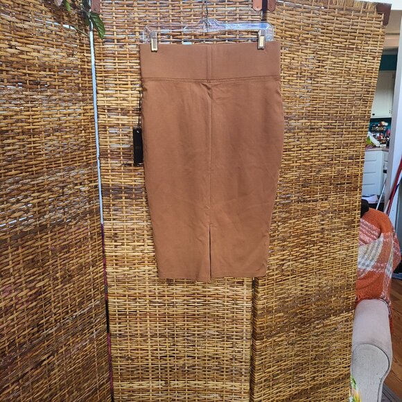 NWT Active USA Pencil Skirt Below Knee Tan Size Large Wide Stretch Waistband - Picture 5 of 6